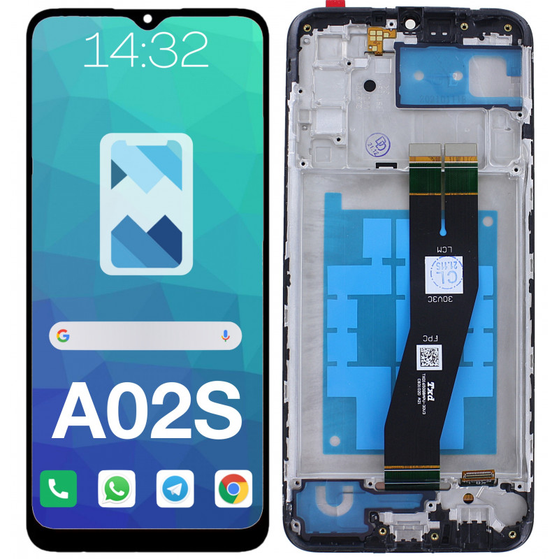 Przód i tył Wyświetlacza Zamiennik Samsung Galaxy A02s Z ramką Czarny