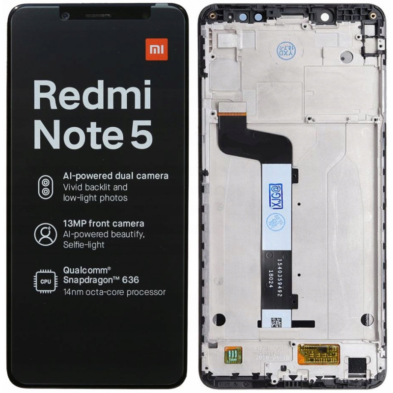 Przód i tył Wyświetlacza Zamiennik Xiaomi Redmi Note 5 Z ramką Czarny