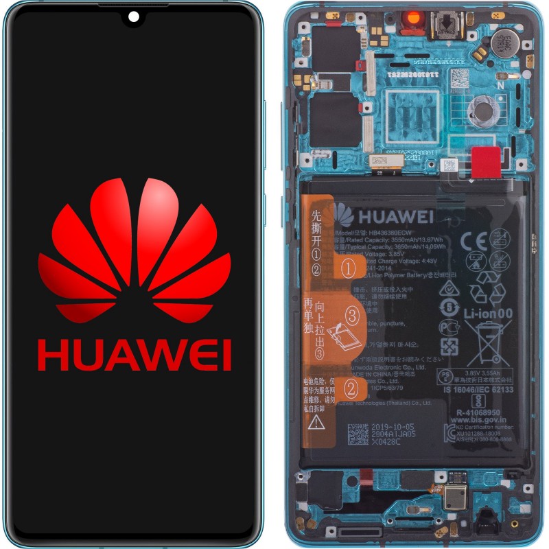 Przód i tył Wyświetlacza Oryginalny Service Pack Huawei P30 Z ramką Niebieski