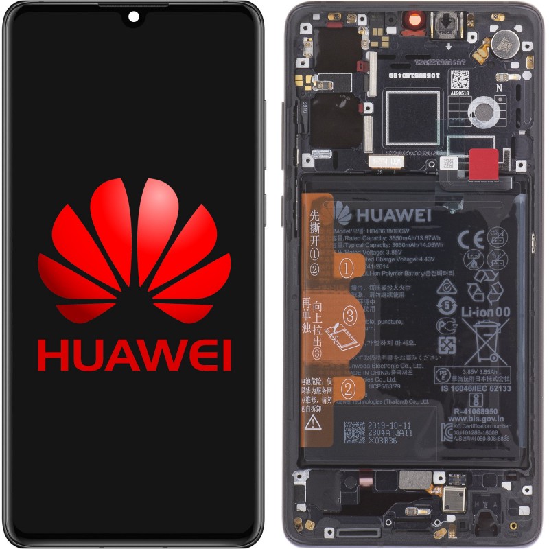 Przód i tył Wyświetlacza Oryginalny Service Pack Huawei P30 Lite Z ramką Czarny