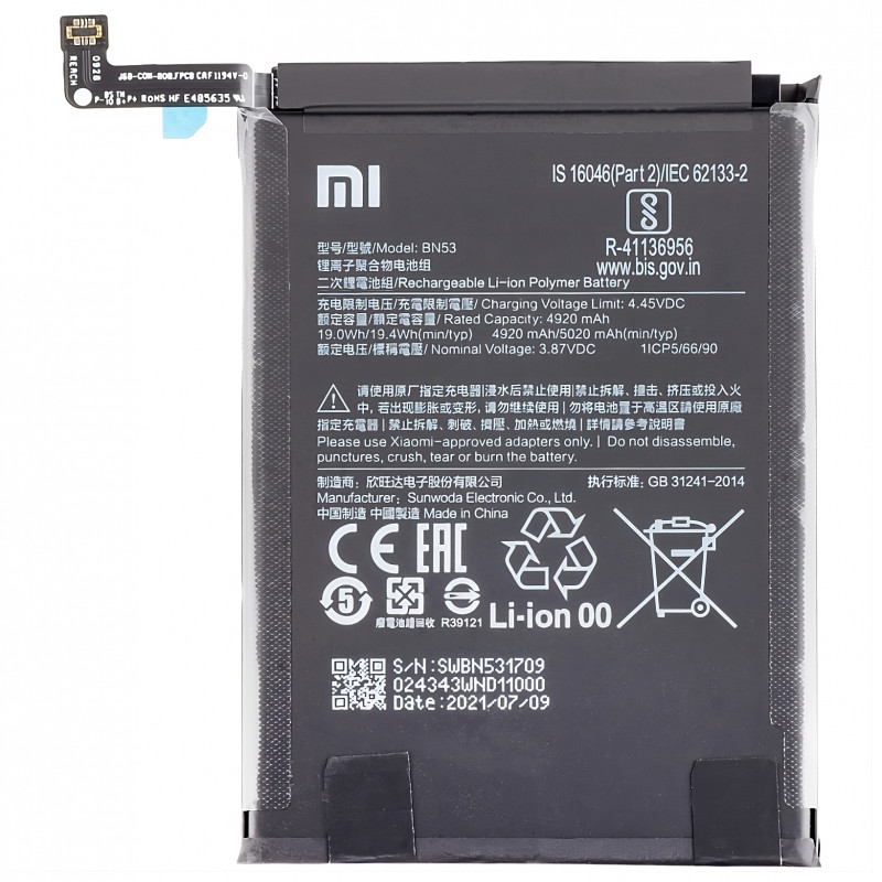 Xiaomi Redmi Note 9 Pro M2003J6A1I BN53 Bateria Original Service Pack Xiaomi Redmi Note 9 Pro M2003J6A1I BN53 Bateria Original Service Pack