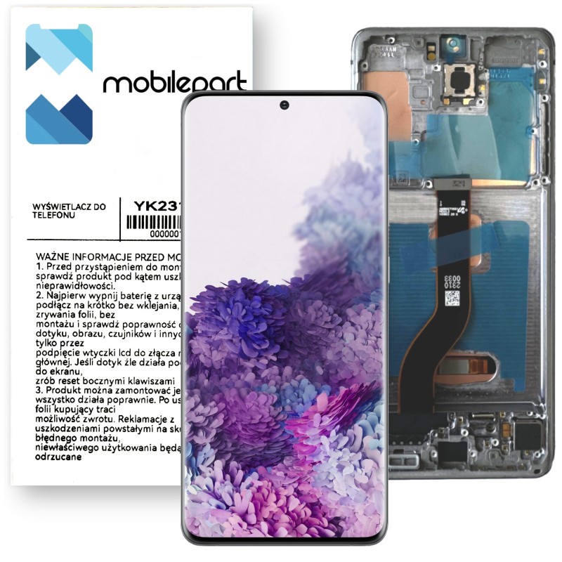 Oryginalny OEM Wyświetlacz Samsung Galaxy S20+ Szary Ramka